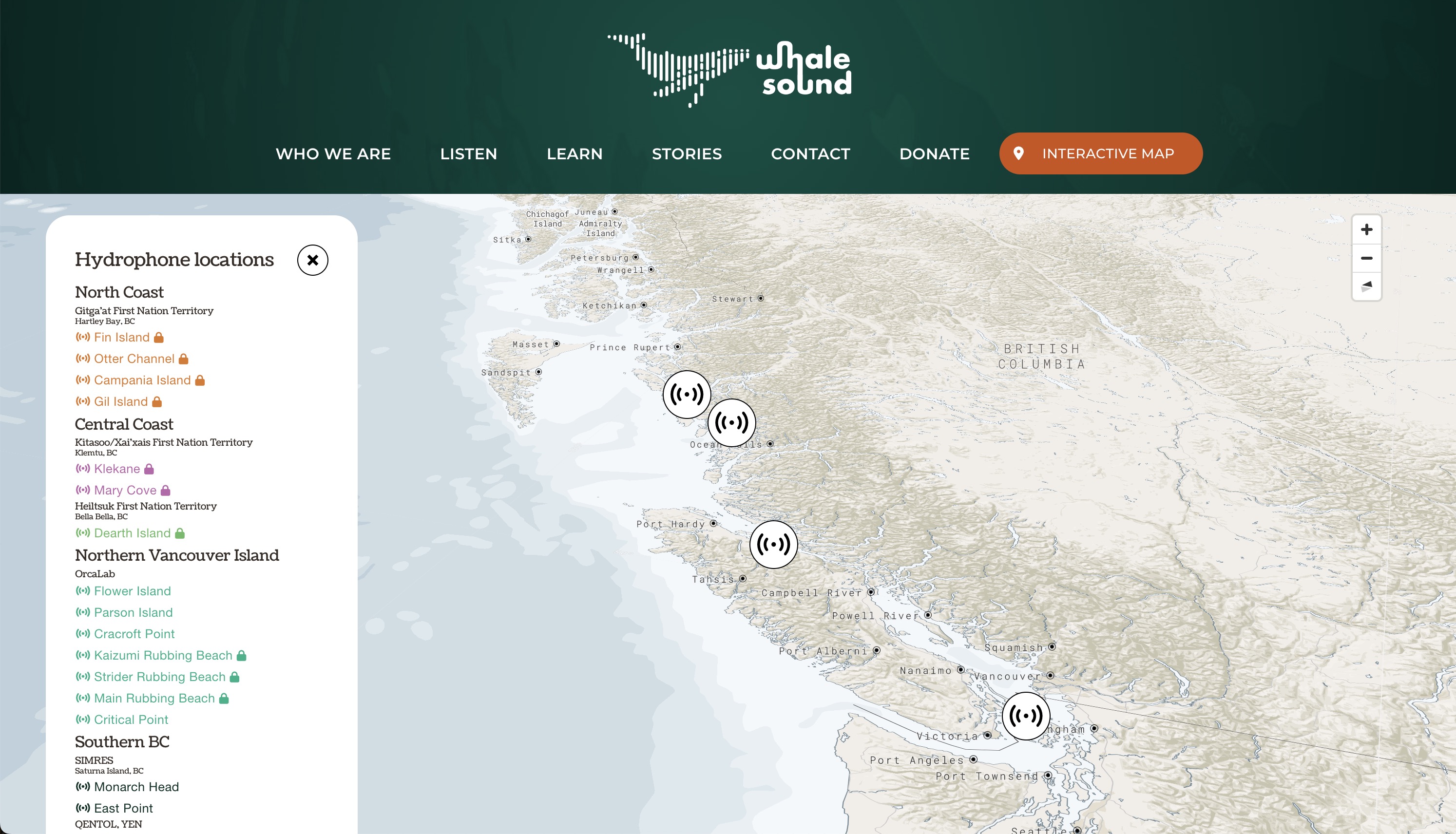 whalesound.ca Interactive Map